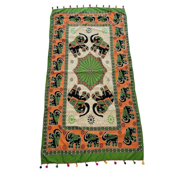 NWT Colorful Wrap Scarf Elephant Made‎ In India Colorful Fringe With Pocket NEW - Picture 1 of 8